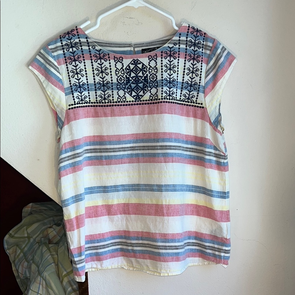 Striped Multicolor Embroidered Women's Top